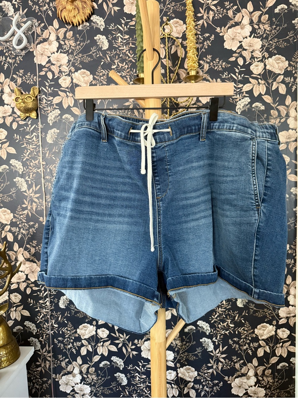 torrid Blue Denim Drawstring Roll-Hem Shorts